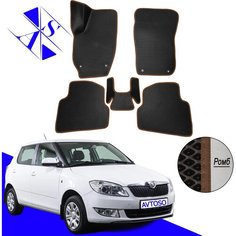 Автомобильные коврики EVA/ЕВА/ЭВА для Skoda Fabia 2 (MK2) Шкода Фабия МК2 2007-2014 черный коричневый Avtoso