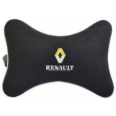 Подушка на подголовник из велюра с логотипом (рено) "Renault",/ подушка для путешествий в машину/подушка под голову/ Премиум качество/черн. 37430 Auto Premium