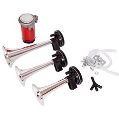 Сигнал звуковой автомобильный воздушный (3-х рожковый) с компрессором, хром, ST1015C Noname