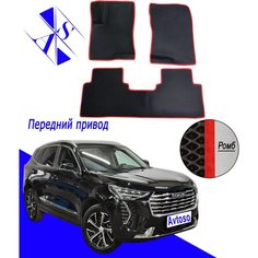 Автомобильные коврики EVA/ЕВА/ЭВА для Хавал Джолион / Haval Jolion 1 (АКПП) 2021-н. в черный красный Avtoso