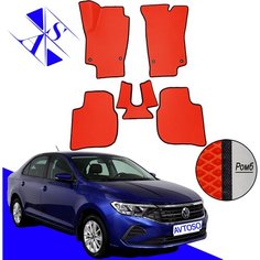Автомобильные коврики EVA/ЕВА/ЭВА для Volkswagen Polo VI / Фольксваген Поло 6 2020 – н. в. красный черный Avtoso