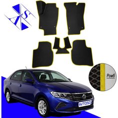 Автомобильные коврики EVA/ЕВА/ЭВА для Volkswagen Polo VI / Фольксваген Поло 6 2020 – н. в. черный желтый Avtoso
