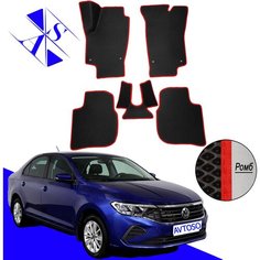 Автомобильные коврики EVA/ЕВА/ЭВА для Volkswagen Polo VI / Фольксваген Поло 6 2020 – н. в. черный красный Avtoso