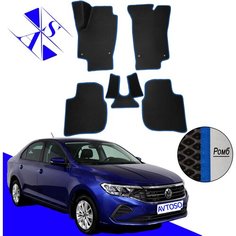 Автомобильные коврики EVA/ЕВА/ЭВА для Volkswagen Polo VI / Фольксваген Поло 6 2020 – н. в. черный синий Avtoso