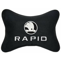 Автомобильная подушка на подголовник алькантара Black с логотипом автомобиля SKODA RAPID Vital Technologies