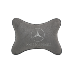 Автомобильная подушка на подголовник алькантара L.Grey с логотипом автомобиля MERCEDES-BENZ Vital Technologies