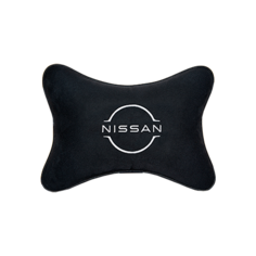 Автомобильная подушка на подголовник алькантара Black с логотипом автомобиля NISSAN (new) Vital Technologies