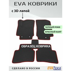 Коврики ЕВА/ЭВА в салон Omoda C5, Омода С5, 2023-2024 г. в, с 3Д лапой, черный ромб с красным кантом Evateka