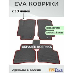 Коврики ЕВА/ЭВА в салон Omoda C5, Омода С5, 2023-2024 г. в, с 3Д лапой, серый ромб с красным кантом Evateka