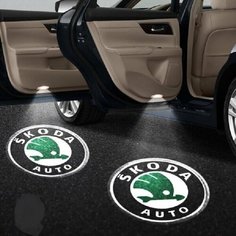Подсветка дверей Skoda с логотипом и беспроводной проекцией Sebar