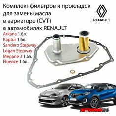 Комплект фильтров на вариатор с металлической прокладкой поддона Renault Kaptur 2016- CVT JF015 / прокладка и фильтр вариатора Рено Каптюр Аркана Меган Флюенс Сандеро / 31397-3JX0A Double Force