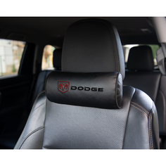 Автомобильная подушка-валик на подголовник экокожа Black c вышивкой DODGE Vital Technologies