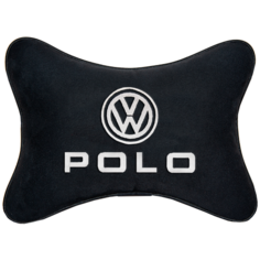 Автомобильная подушка на подголовник алькантара Black с логотипом автомобиля VOLKSWAGEN POLO Vital Technologies