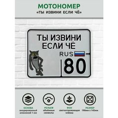 Сувенирный номер на мопед мото велосипед металлический рельефный светоотражающий с вашим регионом и изображением 190*145 мм Ретрознак