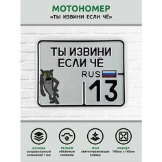 Сувенирный номер на мопед мото велосипед металлический рельефный светоотражающий с вашим регионом и изображением 190*145 мм Ретрознак