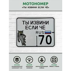 Сувенирный номер на мопед мото велосипед металлический рельефный светоотражающий с вашим регионом и изображением 190*145 мм Ретрознак