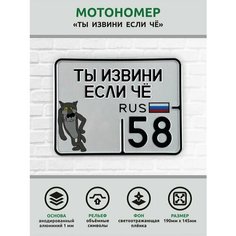 Сувенирный номер на мопед мото велосипед металлический рельефный светоотражающий с вашим регионом и изображением 190*145 мм Ретрознак