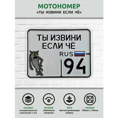 Сувенирный номер на мопед мото велосипед металлический рельефный светоотражающий с вашим регионом и изображением 190*145 мм Ретрознак