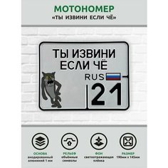 Сувенирный номер на мопед мото велосипед металлический рельефный светоотражающий с вашим регионом и изображением 190*145 мм Ретрознак