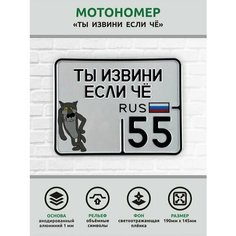 Сувенирный номер на мопед мото велосипед металлический рельефный светоотражающий с вашим регионом и изображением 190*145 мм Ретрознак