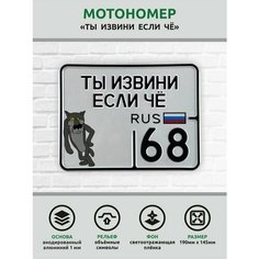 Сувенирный номер на мопед мото велосипед металлический рельефный светоотражающий с вашим регионом и изображением 190*145 мм Ретрознак