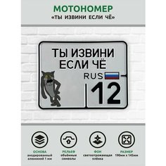 Сувенирный номер на мопед мото велосипед металлический рельефный светоотражающий с вашим регионом и изображением 190*145 мм Ретрознак