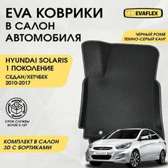 Коврики EVA в салон автомобиля Hyundai Solaris 1 с бортами (черный, темно-серый кант). Автоковрики в салон Хендай Солярис 1 с бортами Нет бренда
