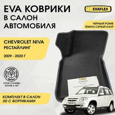 EVA Коврики в салон автомобиля Шевроле Нива рестайлинг с бортами (черный ромб, темно-серый кант) / Коврики в салон Chevrolet Niva рестайлинг с бортами Нет бренда