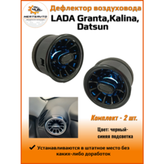 Дефлектор воздуховода для Лада Гранта, Лада Калина, Датсун, цвет: черный лак с синей подсветкой - 2шт. Mertsavto