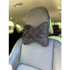 Подушки автомобильные черный ромб, БЕЛАЯ строчка на подголовник, велюр 2 шт. Extend Auto