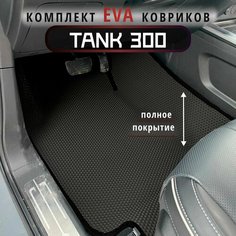 Автомобильные коврики Eva 3d с бортиками до пластика черные с черной окантовкой для Tank 300, 2021 - н. в. лев. р./EvaLuxe