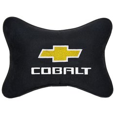 Автомобильная подушка на подголовник алькантара Black с логотипом автомобиля CHEVROLET Cobalt Vital Technologies