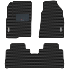 Автомобильные коврики EVA для Chevrolet Captiva рестайл (2011-2016) с каучук. подпятником, 2 эмблемами Chevrolet, чёрные с чёрным кантом, ячейка ромб Carstar