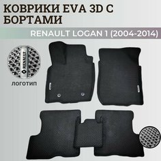 Коврики Рено Логан 1 / Renault Logan 1 (2004-2014) с бортиками, 3D ковры EVA, ЕВА, ЭВА с бортами+логотип Нет бренда