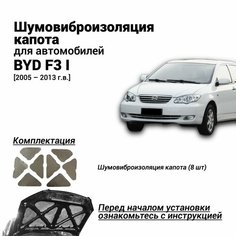 Шумоизоляция капота BYD F3 1 поколение 2005-2013 комплект шумовиброизоляции бутилкаучуковая основа с фольгой из 8 частей Нет бренда