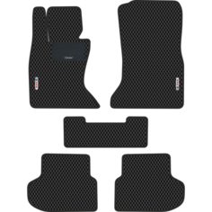 Автомобильные коврики EVA для BMW 5 VI F10 полный привод (2010-2016) с каучуковым подпятником и 2 эмблемами BMW, чёрные с чёрным кантом, ячейка - ромб Carstar