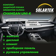 CHANGAN UNI-K Комплект защитных глянцевых пленок на приборку, дисплей, климат, консоль и рулевое управление Solartek