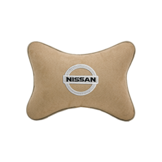 Автомобильная подушка на подголовник алькантара Beige с логотипом автомобиля NISSAN Vital Technologies