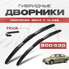 Гибридные дворники для Mercedes-Benz C-Class 2000-2003 Седан W203 2 пок, . Щетки для Мерседес Бенц Ц класс комплект 2шт Va24 Ru