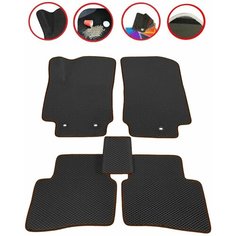 Комплект EVA/ЭВА ковриков для Changan CS35 Plus NEW (Чанган СиЭс35 Плюс Нью) 2023 г. в, с 3Д лапой, без разреза, черный ромб с коричневым кантом Evateka