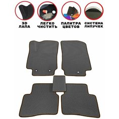 Комплект EVA/ЭВА ковриков для Changan CS35 Plus NEW (Чанган СиЭс35 Плюс Нью) 2023 г. в, с 3Д лапой, без разреза, серый ромб с коричневым кантом Evateka