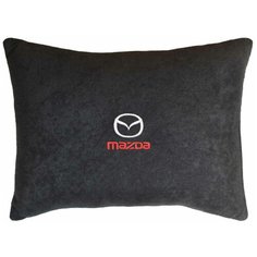 Подушка декоративная в салон автомобиля из велюра для (мазда) "Mazda"/подушка в салон/подушка под спину/подушка с вышивкой/ подушка для путешествий/ цвет: черный, 26 х 36 см Auto Premium