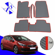 Автомобильные коврики EVA/ЕВА/ЭВА для Kia Ceed 2 (JD) 2012-2018 с передними боковинами серый красный Avtoso
