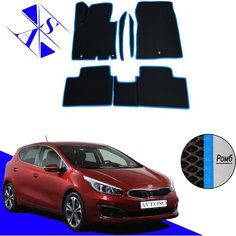 Автомобильные коврики EVA/ЕВА/ЭВА для Kia Ceed 2 (JD) 2012-2018 с передними боковинами черный голубой Avtoso