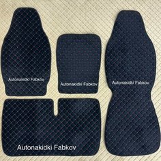 Чехлы накидки на сиденья из стёганного велюра цвет чёрный С красными нитками для Hino 300 с боковинами и силиконовой противоскользящей основой. Нет бренда