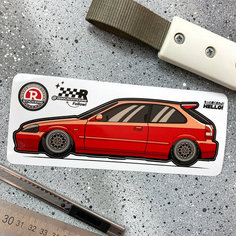 Виниловая наклейка машинка Honda Civic 6, красный, 17,3х5,5 Resource Stickers