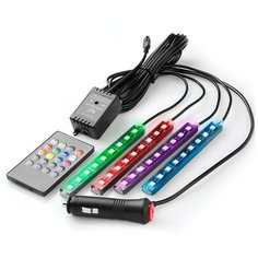 RGB подсветка ног и салона авто со звуковым контроллером 4 модуля 36 LED ИК-пульт Electro Kot