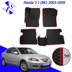 Автомобильные коврики ЕВА/ЭВА/EVA для Mazda 3 (BK) / Мазда 3 (БК) 2003-2009 черный бордовый Avtoso