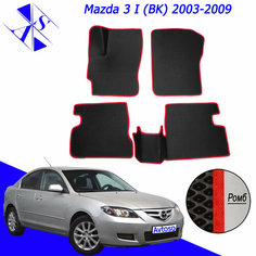Автомобильные коврики ЕВА/ЭВА/EVA для Mazda 3 (BK) / Мазда 3 (БК) 2003-2009 черный красный Avtoso