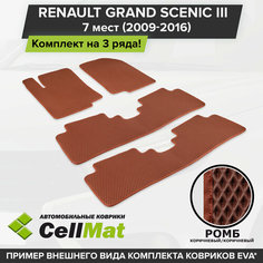 ЭВА ЕВА EVA коврики CellMat в салон на 3 ряда для Renault Grand Scenic III, Рено Гранд Сценик, 3-ье поколение, 7-ми местный, 2009-2016